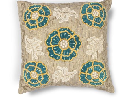 KAS Pillow L211 Taupe-Teal Blooms Fashion